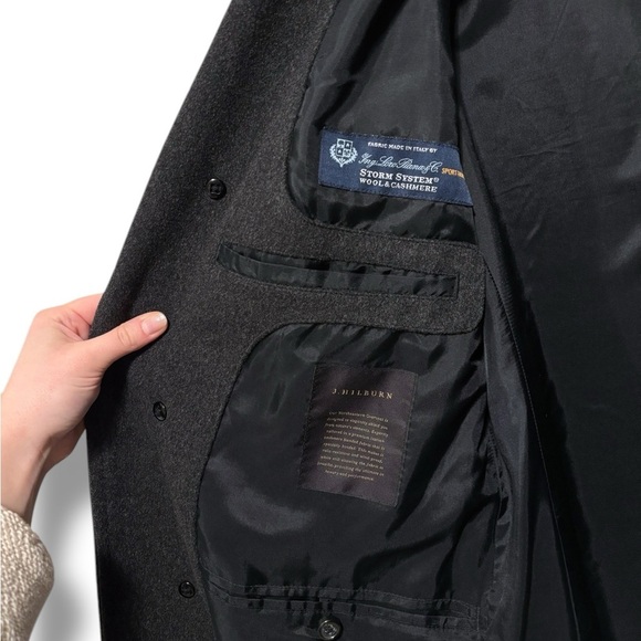 Loro Piana x J. Hilburn Men’s Wool Cashmere Long Charcoal Grey Coat Size Small - Picture 12 of 16